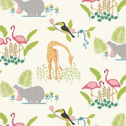 Tropicana Fabric, Fabric with Safari Animals, African Animals Fabric, Cotton Fabric, Animal Print Fabric, Kids Fabric