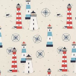 Lighthouse Fabric, Fabric with Lighthouses, Nautical Fabric, Maritime Cotton Fabric