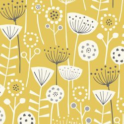 Floral Fabric, Fabric with Flowers, Scandi Floral Fabric, Cotton Fabric, Ochre Floral Printed Fabric