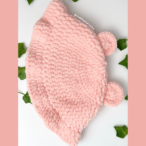 crochet with plushie yarn peach color bucket hat with bear ears on top with and curly brim 2