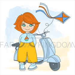 children cycle boy holiday cartoon vector illustration set