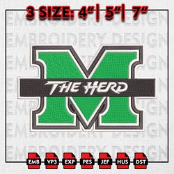 Marshall Thundering Herd Embroidery file, NCAAF teams Embroidery Designs, College Football, Machine Embroidery