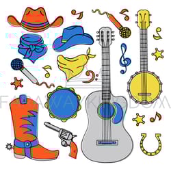 country music band western festival vector illustration set