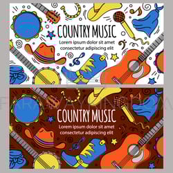 country music banner western festival vector illustration set