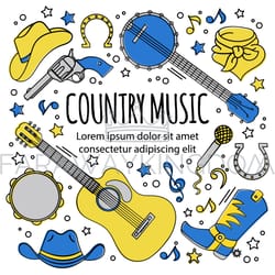 country music festival western holiday vector illustration set