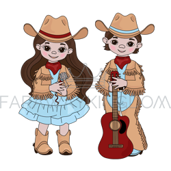 country music friends cowboy western vector illustration set