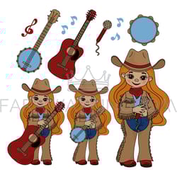 country musician cowboy music festival vector illustration set