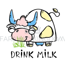 cow eats grass farm in sketch style vector illustration set