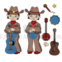 cowboy music western country festival vector illustration set