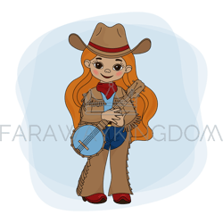 cowgirl banjo western music festival vector illustration set
