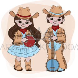 cowgirl cowboy country music festival vector illustration set
