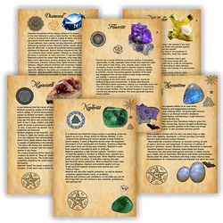 magic crystals and minerals, book of shadows, bos sheets, magic potion, spell ingredient.