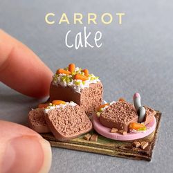 Doll miniature carrot cake on a tray for playing with dolls, dollhouse, scale 1:12, miniature pastries