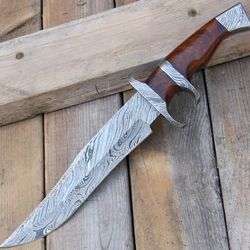 Ashbury Hunting Knife Custom Forged Damascus Steel Outdoor Knife with Leather Sheath