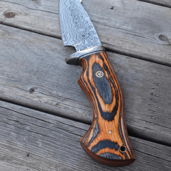 Fear of The Dark Damascus Steel Fixed Blade Knife Collectible Hunting Camping Knife Fire Glow Pakkawood Handle