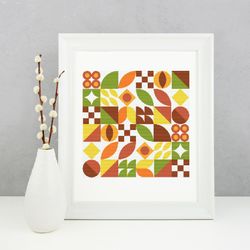 Boho autumn colors abstract modern style cross stitch pattern with a large pattern for home decor and gift