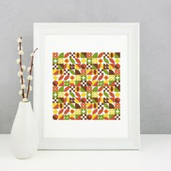 Boho autumn colors abstract modern style cross stitch pattern with a detailed pattern for home decor and gift