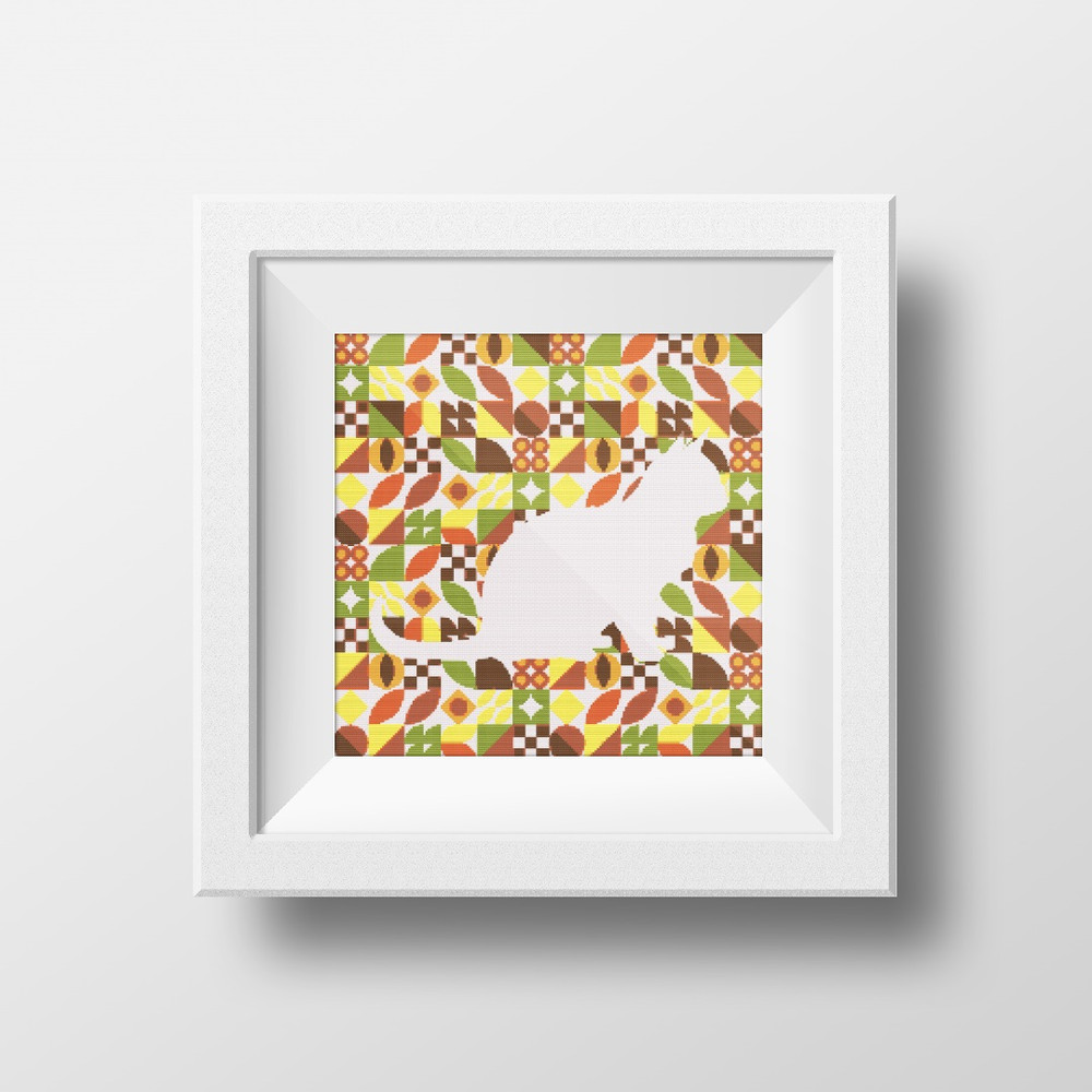 5 Cross stitch pattern sitting cat inside boho autumn modern abstract style pattern.jpg