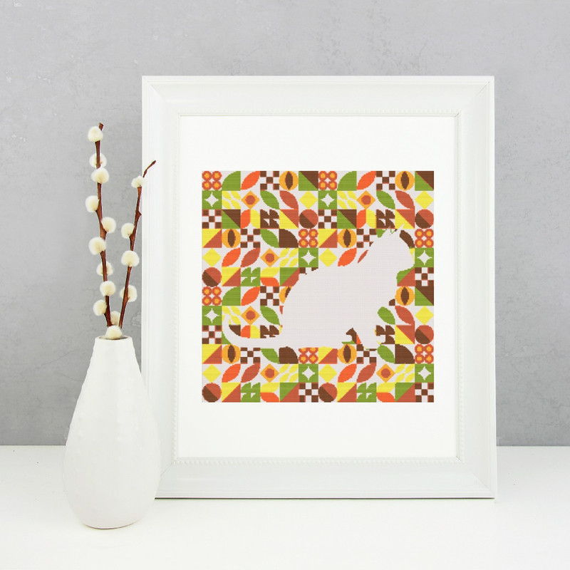 6 Cross stitch pattern sitting cat inside boho autumn modern abstract style pattern.jpg