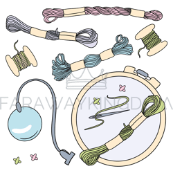 CROSS STITCH Embroidery Accessories Vector Illustration Set