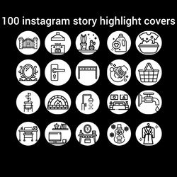 100 interior instagram highlight covers. Furniture social media icons. Digital download.