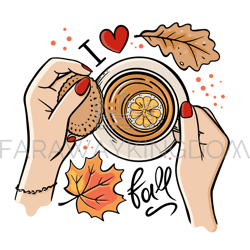 cup of autumn tea fall hand drawn vector illustration set