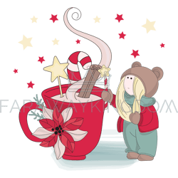 cup of christmas tilda doll new year vector illustration set