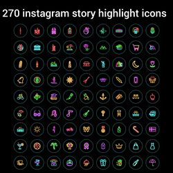 270 neon highlight instagram icons. Beautiful social media icons. Digital download.