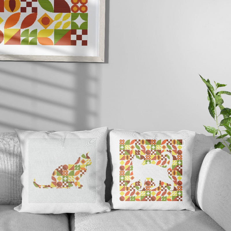 5 Cross stitch pattern walking cat inside boho autumn modern abstract style pattern.jpg