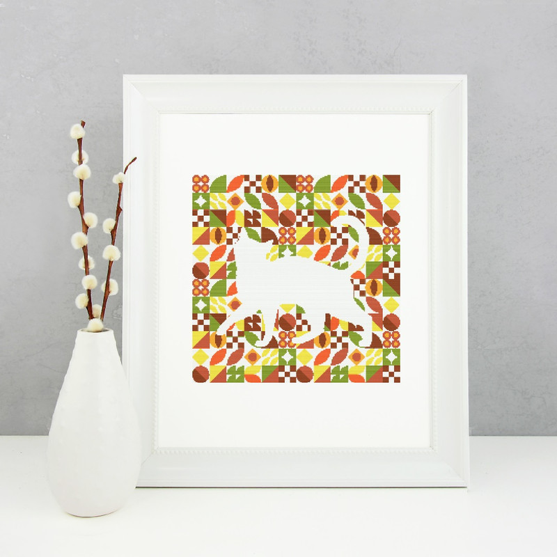 6 Cross stitch pattern walking cat inside boho autumn modern abstract style pattern.jpg