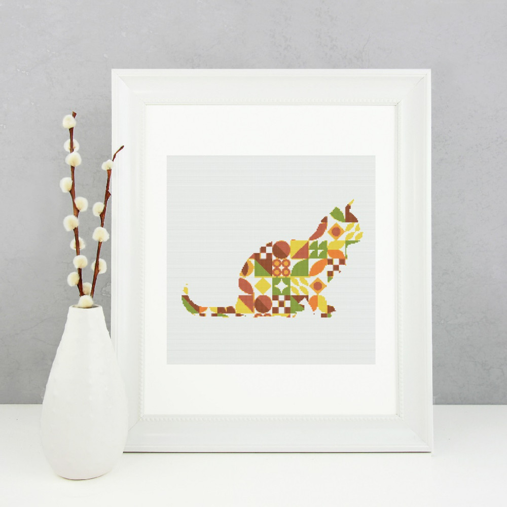 4 Cross stitch pattern sitting cat in boho autumn modern abstract style pattern.jpg