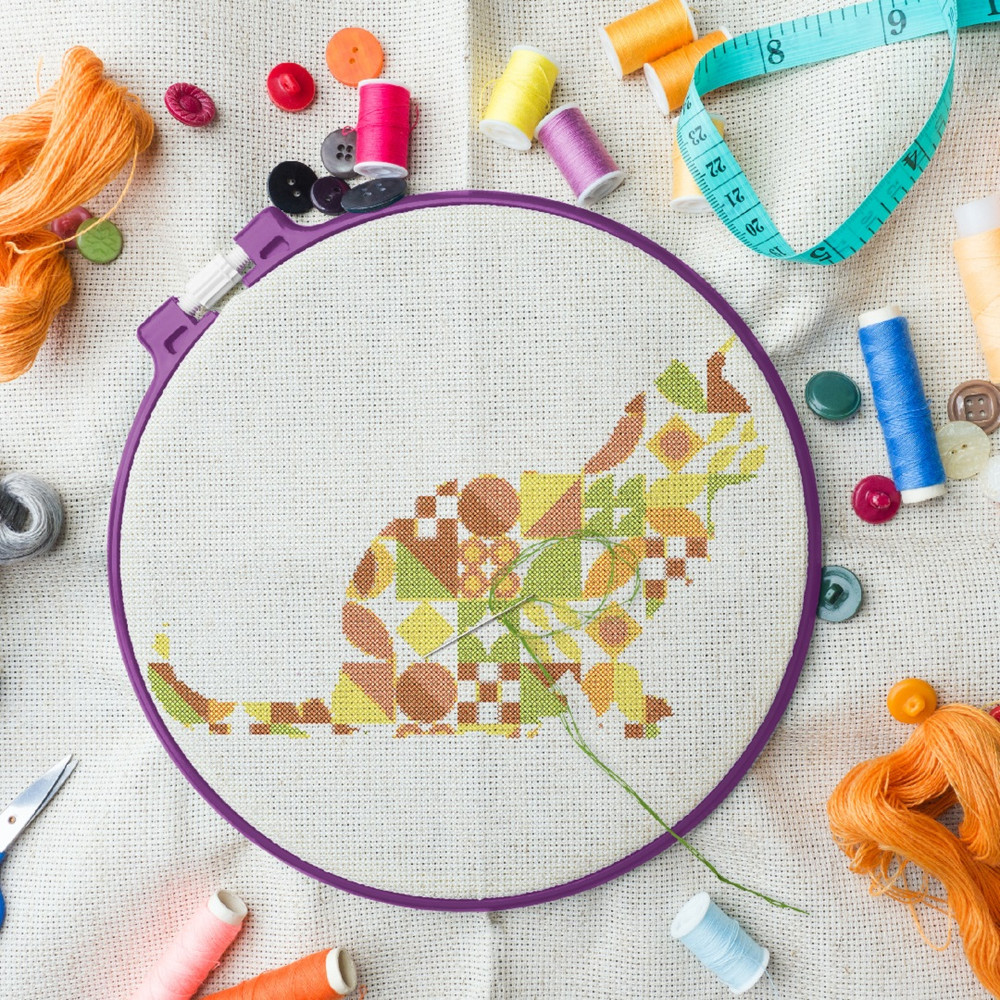 2 Cross stitch pattern sitting cat in boho autumn modern abstract style pattern.jpg