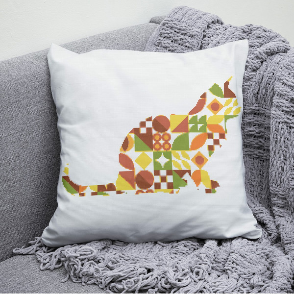 9 Cross stitch pattern sitting cat in boho autumn modern abstract style pattern.jpg