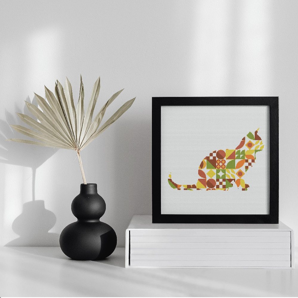 10 Cross stitch pattern sitting cat in boho autumn modern abstract style pattern.jpg