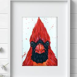 Watercolor red cardinal bird painting, drawing watercolour birds painting art by Anne Gorywine