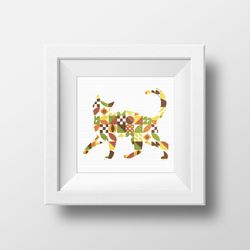Walking cat with Boho autumn colors abstract modern style cross stitch digital pattern for home decor and gift