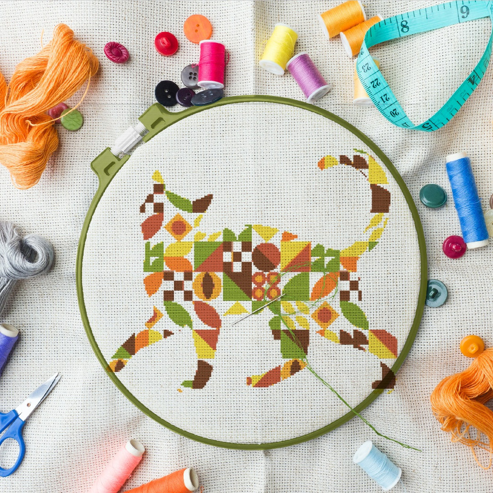 2 Cross stitch pattern walking cat in boho autumn modern abstract style pattern.jpg