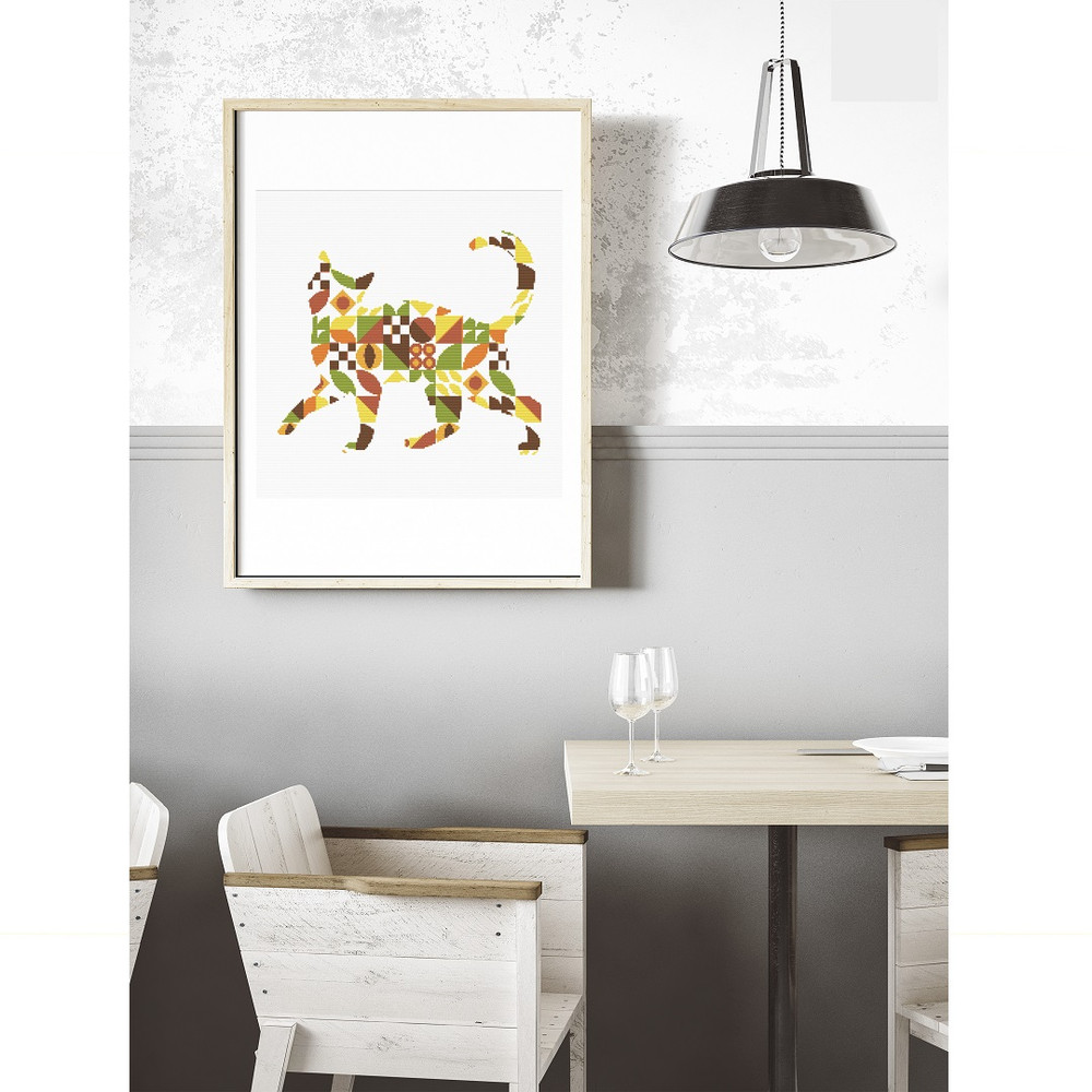 13 Cross stitch pattern walking cat in boho autumn modern abstract style pattern.jpg