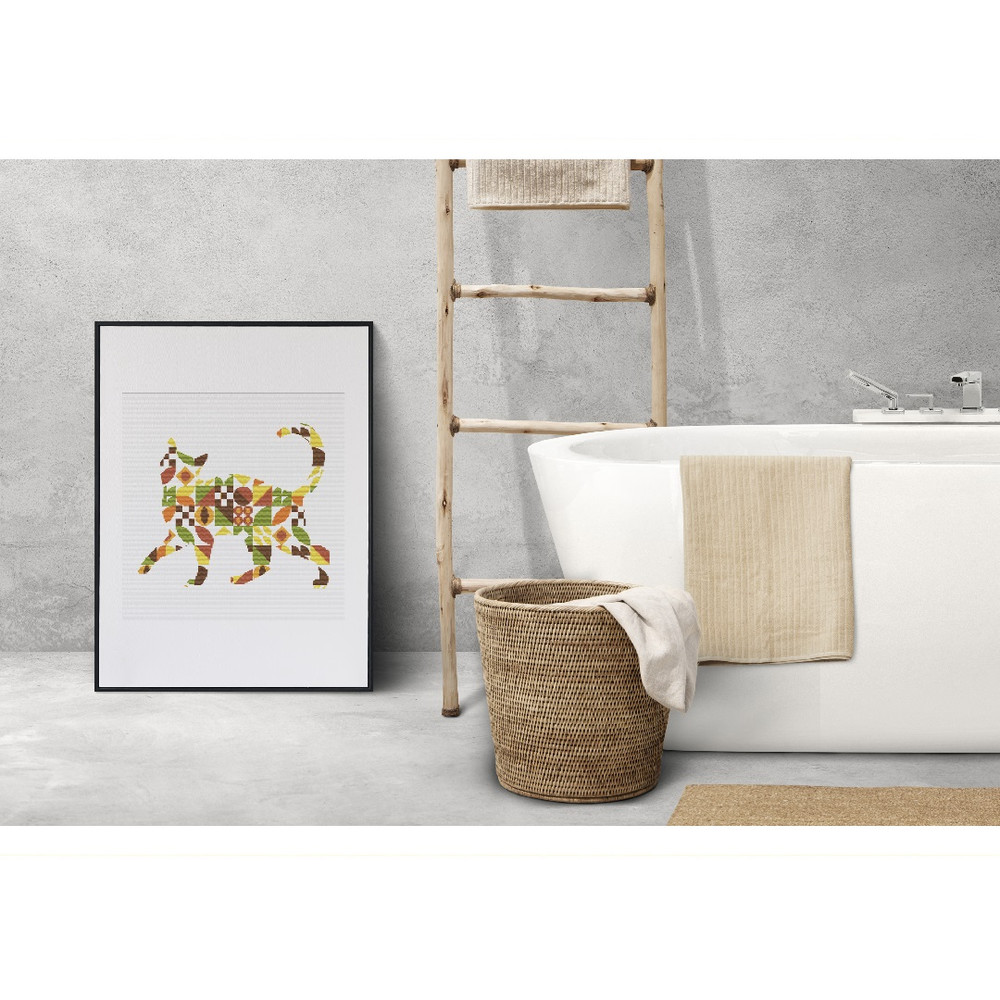 14 Cross stitch pattern walking cat in boho autumn modern abstract style pattern.jpg