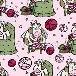 cute cow knits a new year scarf hygge seamless pattern vector