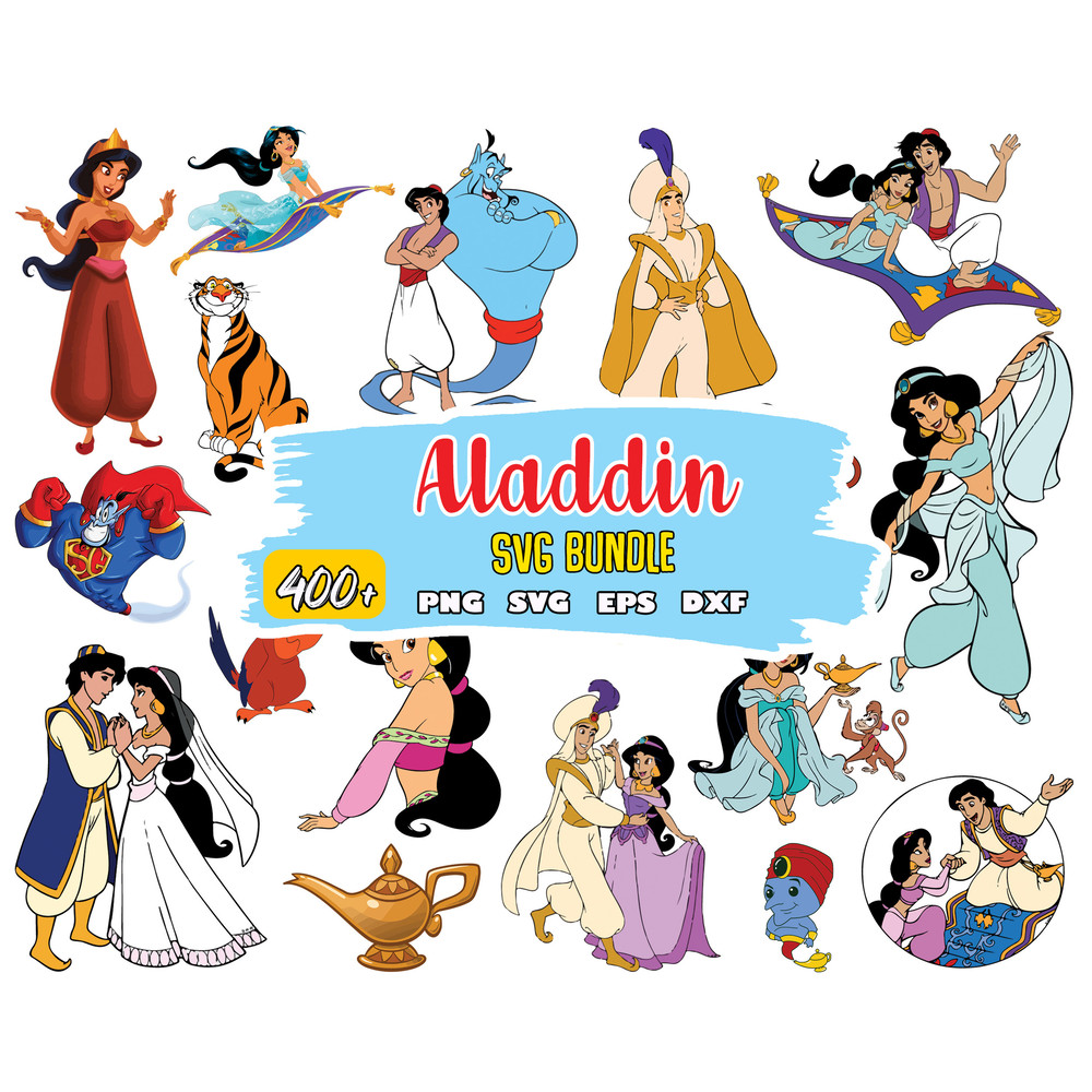 Aladdin Clipart SVG Bundle, Princess Jasmine, Cut File, Genie svg, Instant Download Svg.jpg
