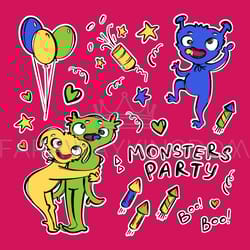 cute monster cartoon set huggy wuggy abstract vector sticker