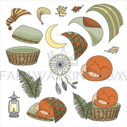 cute sleeping fox set forest animal vector illustration set