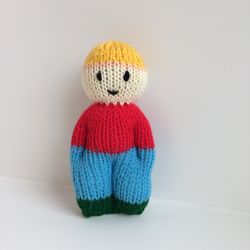 Little boy doll knitting, eco baby toy