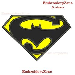 logo batman and superman applique embroidery design, batman vs superman machine embroidery design superheroes, 5 sizes