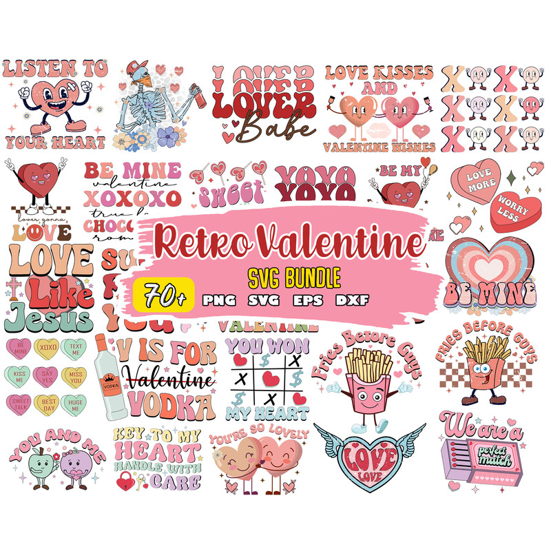 Retro Valentine bundle PNG , Retro Valentine PNG, Cutting Image, File Cut , Digital Download.jpg