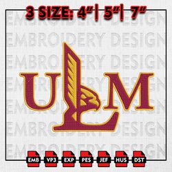 Louisiana Monroe Warhawks Embroidery file, NCAAF teams Embroidery Designs, College Football, Machine Embroidery