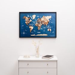 3D World Map with Background, Framed Wall Art, Adventure World Map, Framed Travel Map with Background, Enjoy The Wood