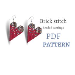 Heart Earring pattern for beading - Brick stitch pattern for earrings - Instant download. Valentines day