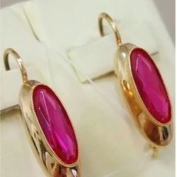 Graceful 14K Earrings Red Ruby Stone USSR 583 Rose Gold  Soviet Retro Russian Women's jewelry Vintage gift woman